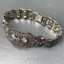 Vintage Sterling Silver Bracelet. Genuine Stones. Art Deco Style Jewelry