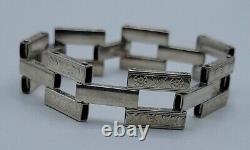 Vintage Sterling Silver Bracelet Rectangular Links Etched Flower Design 6.5