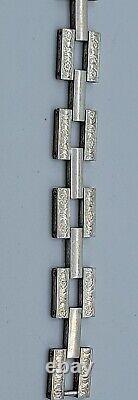 Vintage Sterling Silver Bracelet Rectangular Links Etched Flower Design 6.5