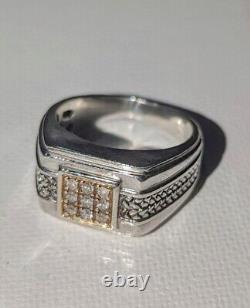 Vintage Sterling Silver Braided Woven Diamond Signet TU Thailand Men's Ring Size
