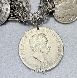 Vintage Sterling Silver Charm Bracelet Coins Houston Space 1964 Worlds Fair