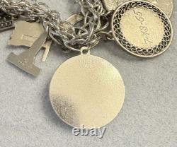 Vintage Sterling Silver Charm Bracelet Coins Houston Space 1964 Worlds Fair