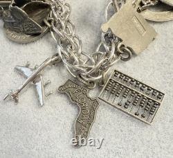 Vintage Sterling Silver Charm Bracelet Coins Houston Space 1964 Worlds Fair