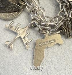 Vintage Sterling Silver Charm Bracelet Coins Houston Space 1964 Worlds Fair