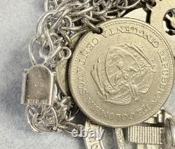 Vintage Sterling Silver Charm Bracelet Coins Houston Space 1964 Worlds Fair Vintage Sterling Silver Charm Bracelet Coins Houston Space 1964 Worlds Fair