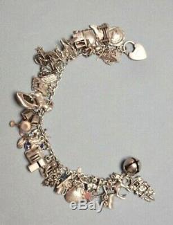 Vintage Sterling Silver Charm Bracelet, Hallmarked Sterling Silver, 39 Charms