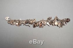 Vintage Sterling Silver Charm Bracelet, Hallmarked Sterling Silver, 39 Charms