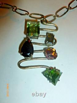 Vintage Sterling Silver Citrine Modernis Pendant Peridot Chain Necklace OOAK