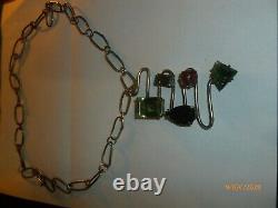 Vintage Sterling Silver Citrine Modernis Pendant Peridot Chain Necklace OOAK