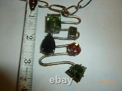 Vintage Sterling Silver Citrine Modernis Pendant Peridot Chain Necklace OOAK