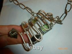 Vintage Sterling Silver Citrine Modernis Pendant Peridot Chain Necklace OOAK