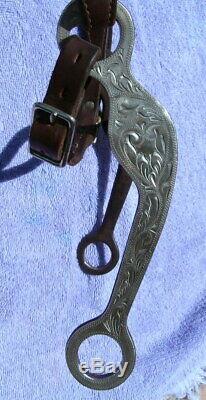 Vintage Sterling Silver Conchos Horse Show Headstall Engraved Silver Curb Bit