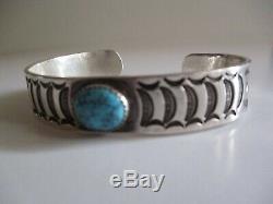 Vintage Sterling Silver Cuff Bracelet Native American Indian Navajo Turquoise