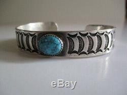 Vintage Sterling Silver Cuff Bracelet Native American Indian Navajo Turquoise