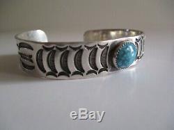 Vintage Sterling Silver Cuff Bracelet Native American Indian Navajo Turquoise