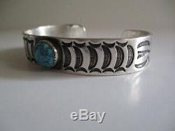 Vintage Sterling Silver Cuff Bracelet Native American Indian Navajo Turquoise