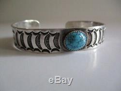 Vintage Sterling Silver Cuff Bracelet Native American Indian Navajo Turquoise