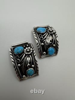 Vintage Sterling Silver DB Navajo Turquoise Watch Tips 17mm And 14mm Lug Width