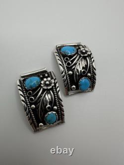 Vintage Sterling Silver DB Navajo Turquoise Watch Tips 17mm And 14mm Lug Width