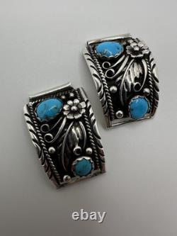 Vintage Sterling Silver DB Navajo Turquoise Watch Tips 17mm And 14mm Lug Width
