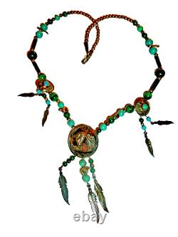 Vintage Sterling Silver Dakota Shube Fetish Turquoise Malachite Bead Necklace