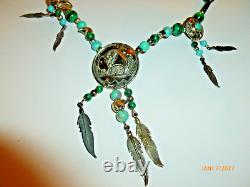 Vintage Sterling Silver Dakota Shube Fetish Turquoise Malachite Bead Necklace