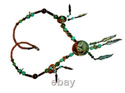 Vintage Sterling Silver Dakota Shube Fetish Turquoise Malachite Bead Necklace