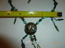 Vintage Sterling Silver Dakota Shube Fetish Turquoise Malachite Bead Necklace