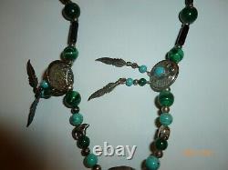 Vintage Sterling Silver Dakota Shube Fetish Turquoise Malachite Bead Necklace