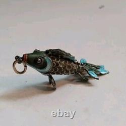 Vintage Sterling Silver & Enamel Articulated Chinese Koi Fish Pendant 1 ½