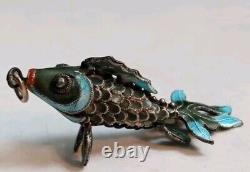 Vintage Sterling Silver & Enamel Articulated Chinese Koi Fish Pendant 1 ½