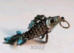 Vintage Sterling Silver & Enamel Articulated Chinese Koi Fish Pendant 1 ½