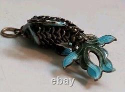 Vintage Sterling Silver & Enamel Articulated Chinese Koi Fish Pendant 1 ½