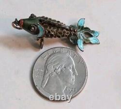 Vintage Sterling Silver & Enamel Articulated Chinese Koi Fish Pendant 1 ½