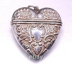Vintage Sterling Silver English Sterling Silver Large Repousse Heart Box Pendant