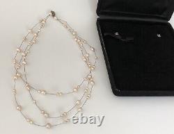 Vintage Sterling Silver Genuine Pink Pearls Fine Necklace 3 Strands