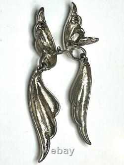 Vintage Sterling Silver Glamourous Estate Twisted Scalloped Clip Earrings