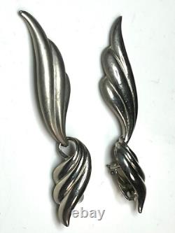 Vintage Sterling Silver Glamourous Estate Twisted Scalloped Clip Earrings