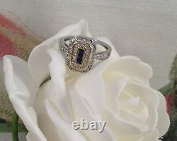 Vintage Sterling Silver Gold Ring Blue White Sapphires Antique Deco Jewelry 10