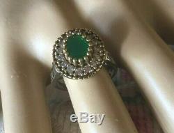 Vintage Sterling Silver Gold Ring with Emerald White Sapphires Antique Jewelry