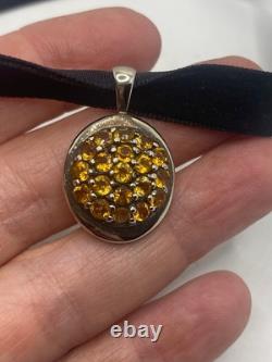 Vintage Sterling Silver Golden Lemon Citrine Choker Pendant