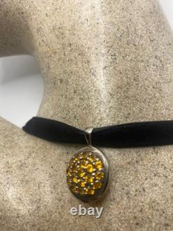 Vintage Sterling Silver Golden Lemon Citrine Choker Pendant