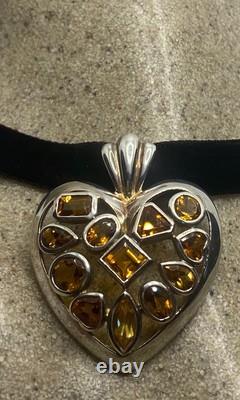 Vintage Sterling Silver Golden Lemon Citrine Heart Choker Pendant