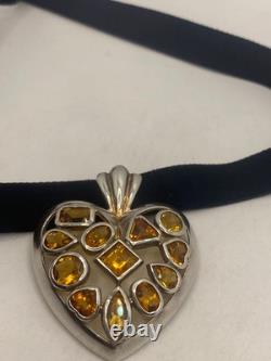Vintage Sterling Silver Golden Lemon Citrine Heart Choker Pendant