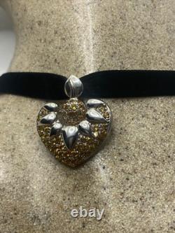 Vintage Sterling Silver Golden Lemon Citrine Heart Choker Pendant