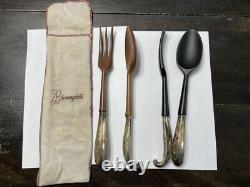 Vintage Sterling Silver Handle Wooden Fork & Spoon Salad Server Set BLOOMINGDALE
