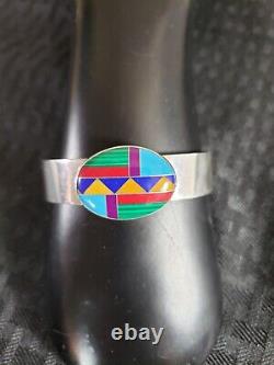 Vintage Sterling Silver Inlay Gemstone Cuff Bracelet Navajo Manygoats