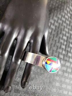 Vintage Sterling Silver Inlay Gemstone Cuff Bracelet Navajo Manygoats