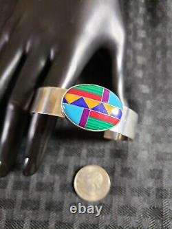 Vintage Sterling Silver Inlay Gemstone Cuff Bracelet Navajo Manygoats