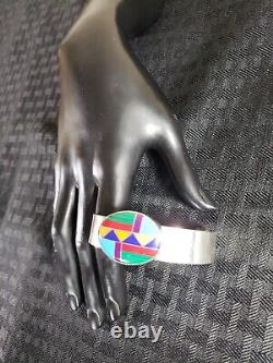 Vintage Sterling Silver Inlay Gemstone Cuff Bracelet Navajo Manygoats